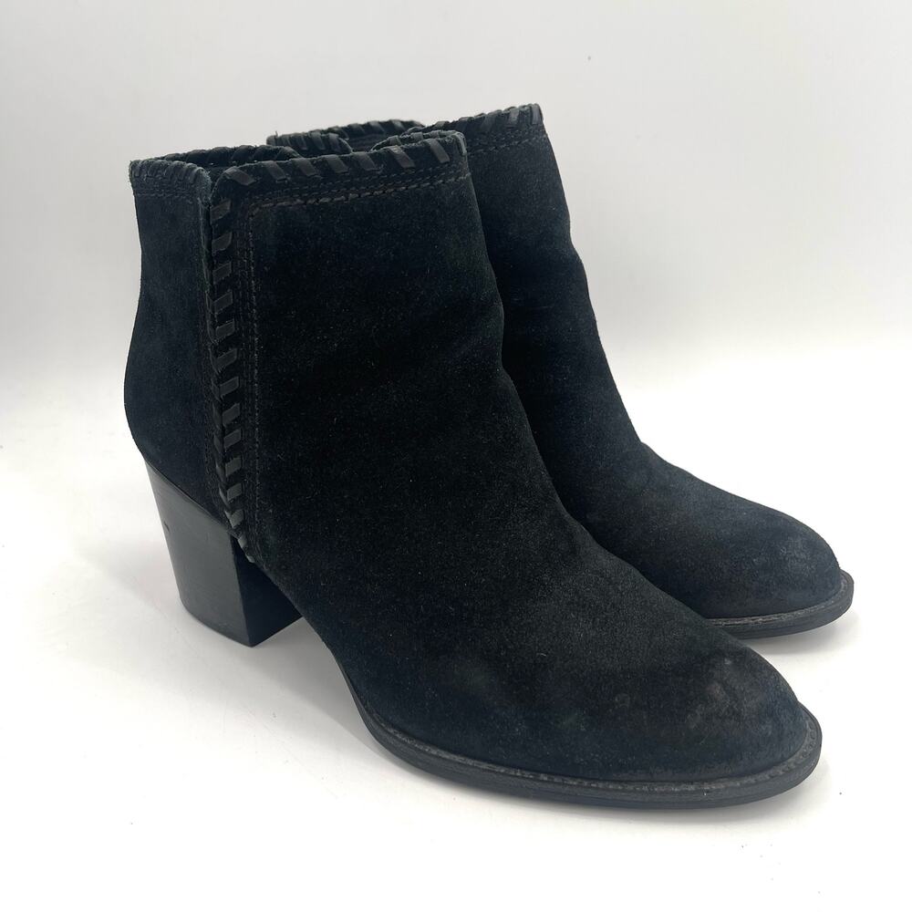SOFFT Boots Size 8.5 Wilton Black Suede Whip Stitched Heeled Bootie Leather